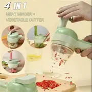 4 in 1 Handheld Electric Vegetable Cutter Set Wireless Garlic Mud Masher Garlic Chopper Cutting for Garlic Pepper Chili Onion