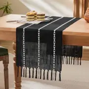 Braided Farmhouse Table Runner,13x72 Inch, 72" x 13" (Runner) Braided Black