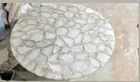 30" Round White Agate Stone Side Coffee Table Modern Office Entryway Desk Decors