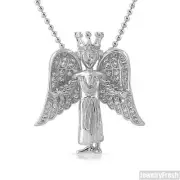 3D Silver Iced Out Mini Angel Pendant Chain Set