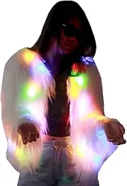 [NIWOTA] Womens Faux Fur LED Jacket Light Up Rave Stage Coats Costume Xmas Birthday Party Fancy Dress
