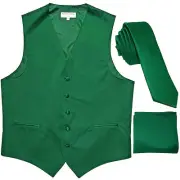 New Men's emerald green vest Tuxedo Waistcoat_1.5" necktie & hankie set wedding