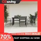 Garden Dining Set 5 Piece Black Steel Textilene Chairs Table Outdoor 0728