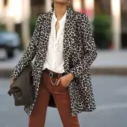 Anthropologie Double Breasted Leopard Blazer Womens 2 Black Midi Jacket