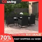 Garden dining set 7 pieces black cream white cushions outdoor furniture 9730