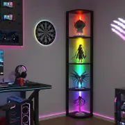 5 Tiers Corner Shelf with Light, 162Cm LED Corner Bookshellf Standing Floor Lamp