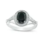 Oval Lab-Created Black Sapphire and 0.10 CT. T.W. Diamond Frame Triple Row Split Shank Ring in Sterling Silver