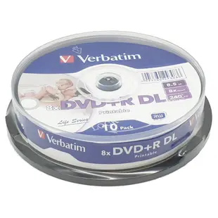 【國際名牌】10~200片-威寶可印Verbatim Printable DVD+R DL 8X 8.5G 空白光碟片