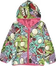 [GuoChe] Sherpa Fleece Girls Cartoon Zombies Colorful Happy Halloween Children Coats For Toddler Boys pink Baby Girl Clothes 3T