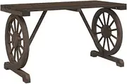 vidaXL Garden Table - Solid Fir Wood with Burnt Finish, Rectangular Outdoor Patio Furniture, 115x55x65 cm, Rustic Wagon Wheel Design, Assembly Required