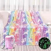 Glow in the Dark Unicorn Blanket - Soft, 50"x60" - Ages 3-10, Perfect for Girls' Gifts & Birthday, Halloween