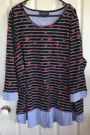 Autograph Top Breton Striped Hearts Print Size 26 Long Sleeves Shirt Effect New