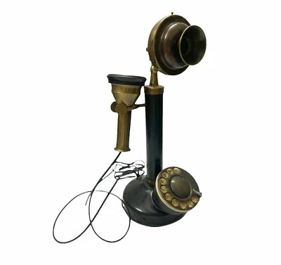 ntique Handmade Brass Phone Candlestick Telephone Rotary Dial Vintage Home Deco