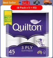Quilton 3 Ply Toilet Tissue 180 Sheets per Roll,11X10Cm Pack of 45 9 Pack X5=45