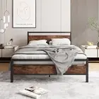 Double Bed Frame Double Size with Wood headboard,Heavy Duty Metal Platform Doubl
