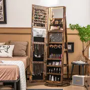 Costway Mirror Jewelry Cabinet Rotating Armoire Full Length w/LED