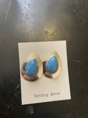 Signed Native American Denim Lapis Sterling Silver Teardrop Stud Earrings
