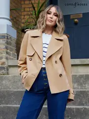 Love & Roses Camel Leopard Print Lined Cropped Trench Coat (AK1802) | $159