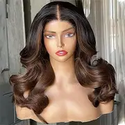 Transparent Lace Closure Glueless Wig Human Hair Body Wave Ombre Colored Wig 250 Density 8 Inch 9x6 Lace Closure Wig