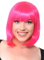 Short Hot Pink Bob Womens Costume Wig with Fringe