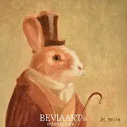 M. BEVIA New Original Oil Painting, Wonderland Rabbit Bunny, Whimsical Animal