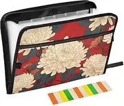 Quteprint 13 Pockets Expanding File Folder with Zipper Closure, Chrysanthemum Flower Pattern Accordion File Folder with Sticky Labels, Letter Size A4 Papers Expandable File Document Organizer