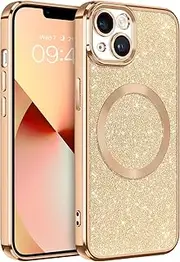 [GaoBao] Magnetic for iPhone 13 Case, Slim Fit iPhone 13 Case [Compatible with MagSafe] Luxury Sparkle Shiny Full Body Protective Phone Cases Covers for iPhone 13 6.1 inch, Gold Glitter