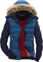 [JEShifangjiusu] Men's Long Sleeve Waterproof Padlock Warm Coat With Hat, Blue, 3XL