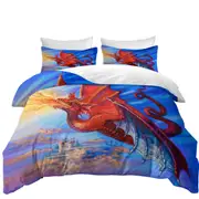 Cool Fantasy Art Breathing Fire Red Dragon Quilt Cover