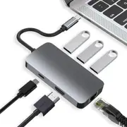 6 in 1 USB C to HDMI Multiport Adapter with 1000M Ethernet, 4K USB C to HDMI, 3 USB 3.0 Ports, PD Charging Port for MacBook/Pro and Type C Devices