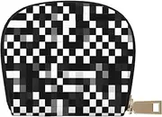 [EdWal] Black White Formula Checkered Pattern Print Card Holder Unisex Credit Card Case for Men and Women Leather Card Holder, Slim Business Card, White, One Size
