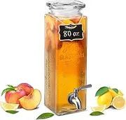 Kook Glass Drink Dispenser, with Leak-Proof Stainless Steel Spigot, Clear Rectangular Mason Jar, Beverage Storage for Fridge, for Water, Iced Tea, Sangria, Lemonade, 80 oz (1)