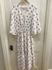 Stevie May Brand Deja Midi Dress White Fleur-De-Lis Style BNWT RRP $380 Size XL