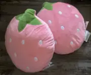 (2) Pink Strawberry Plush Pillow 14" Long Soft Plush Woman Owned Adorable Accent