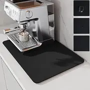 LIMNUO Coffee Mat,Coffee Maker Mat for Countertops, Absorbent Dish Drying Mat for Kitchen Counter, Pot Espresso Machine Dish Rack (Black, 50 x 30 cm)