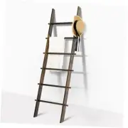 6-Tier Blanket Ladder with Hanging Knobs,5.5 Ft Wall Leaning Rustic Brown