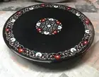 18" black Marble Table Top dining coffee side inlay Pietra Dura antique Decor s7