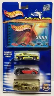 Hot Wheels 2003 Bugatti Veyron Red & Black 3 Pack W/ Collectors Guide Book HTF