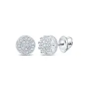 10K White Gold Mens Round Diamond Cluster Earrings 1/2 Cttw