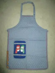 Vintage Christmas Quilted Snowmen Full Deep Pocket Apron Blue White NEW