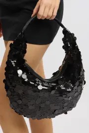 Black Sequin Detail Grab Bag Shoulder Bag - Size ONE, Women's Bags