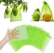 100 Pcs Fruit Protect Bags,Fruit Cover Mesh Bag with Drawstring,Reusable Mesh Garden Netting Protection Bags for Protecting Fruit Tree,Plants,Vegetables from Birds and Insects