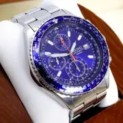 Working SEIKO Watch Pilot Chronograph Blue Date 1762