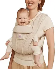 Ergobaby Omni Deluxe All Carry Positions Breathable Mesh Baby Carrier with Enhanced Lumbar Support & Airflow, Newborn to Toddler, (Holds 7-45 lbs), Natural Beige