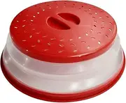 OUZIFISH Microwave Plate Cover 10.5 inch Collapsible Food Plate Lid Cover - BPA Free, Easy Grip, Microwave Plate Guard Lid With Steam Vent & Colander Strainer for Fruit (Big Red)