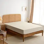 Wake In Cloud - King Single Fitted Sheet 1 Piece - 35cm Deep Pocket Bed, 1000TC Ultra Soft Microfiber, Light Beige, King Single Size