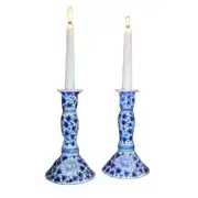 Sea Island Imports Blue & White Porcelain Candlestick Holders, Coriander
