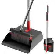 Black and Red Broom with Dustpan Combo Set, Upright Stand Up Broom with Built...