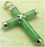 [Generic] Natural Light Green Jade White Gold Plated Cross Pendant with Necklace (Color : 1)