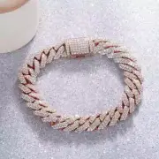 Hip Hop Style 12mm Silver 925 Rose Gold Plated CZ Diamond Cuban Chain Bracelet
